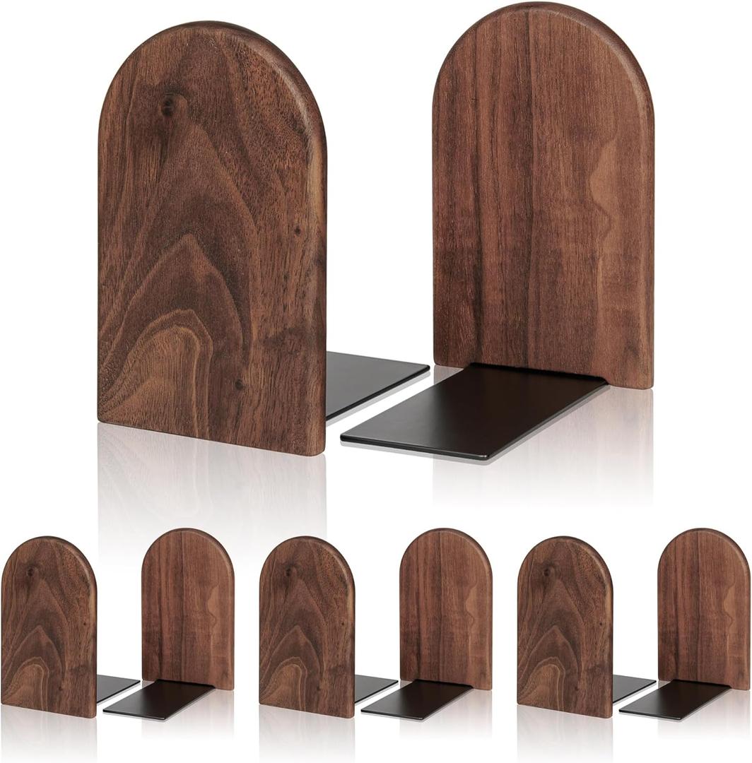 Book Ends,4 Pack Medium Bookends Wood Book Ends Universal Economy Bookend (4, Medium)