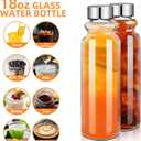 Glass Water Bottles Set of 6, 18 oz, Reusable Water Bottle with Lids, LeakProof Juice Bottles, BPA Free, Container Bottle for Refrigerator, Suitable for Beverage, Milk, Soda
