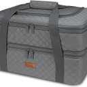 Quilted Double Decker Casserole Carrier - Expandable Dish Carrying Case for Hot or Cold Food, Lasagna Holder for Potluck Parties, Picnic, Beach, Fits 9"13" Baking Dish (Grey) (Gray)