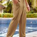 PASLTER Men's Cotton Linen Pants Elastic Waist Drawstring Casual Trouser Lightweight Straight-Legs Loose Beach Yoga Pants (Brown, L)