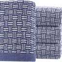 Pidada Hand Towels Set of 4 Checkered Pattern 100% Cotton Absorbent Soft Decorative Towel for Bathroom (Blue)