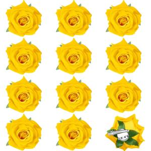 Yilloog 12 Pack Rose Hair Clip Flower 2.8'' Hairpin Floral Brooch Floral Hairclips Mexican Flowers Hairpin Party Supplies for Women Rose Hair Accessories Wedding Pack(Yellow)