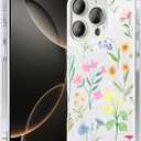 Compatible for iPhone 16 Pro Max 6.9 Case Nature Flower Shockproof Clear Phone Cover for Girls Women