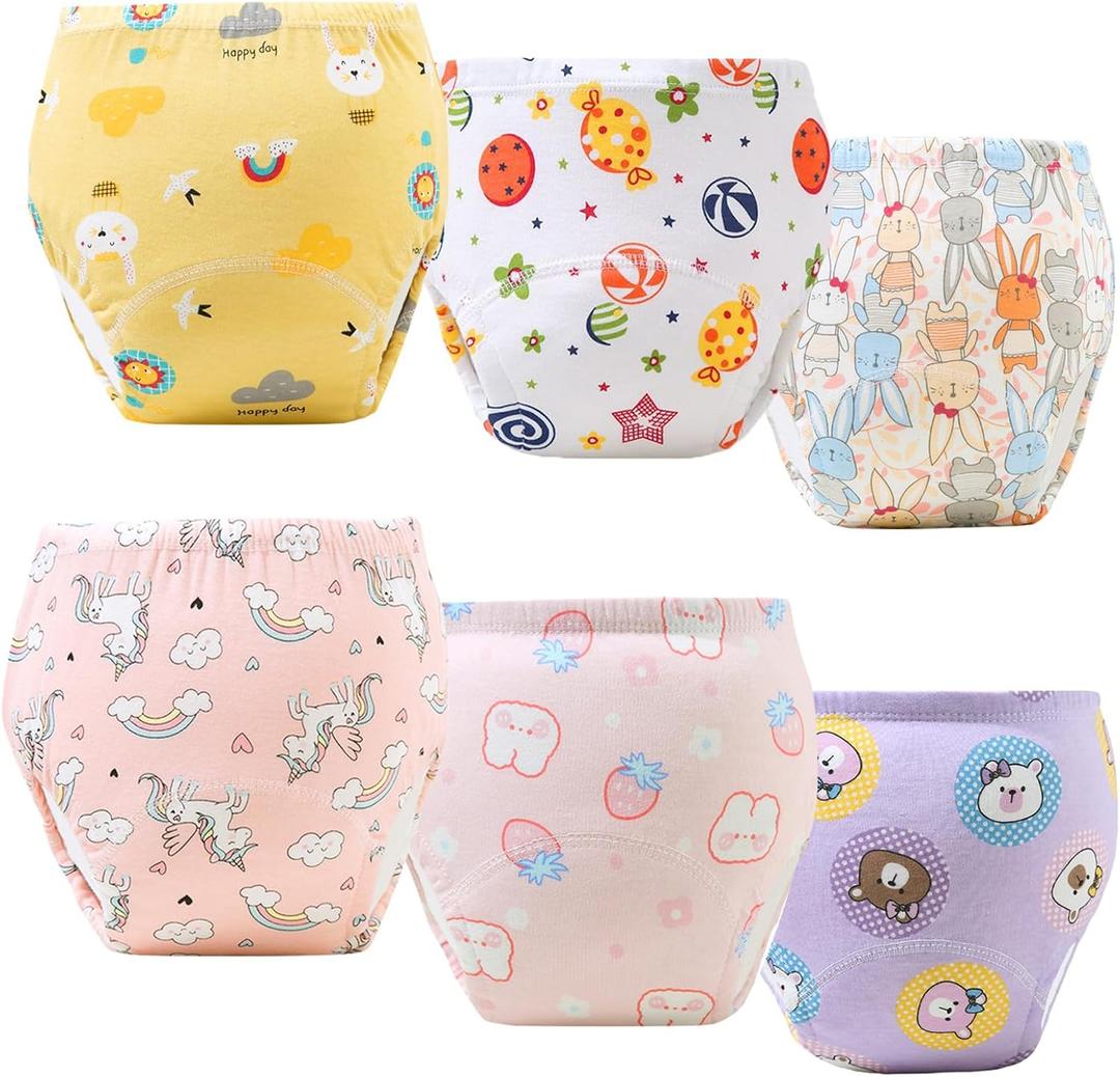 Upairy Potty Training Pants Cotton Absorbent Training Underwear for Toddler Boy and Girls 2T-5T,Soft Absorbent & Leak-Proof with Characters(6PCS,L)