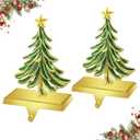 Loncaster Set of 2 Christmas Stocking Holders for Mantle, Glitter Green Xmas Tree Weighted Stocking Holder for Mantle, Non-Slip Xmas Hangers for Fireplace Christmas Party Decorations Gifts(Gold Tree)