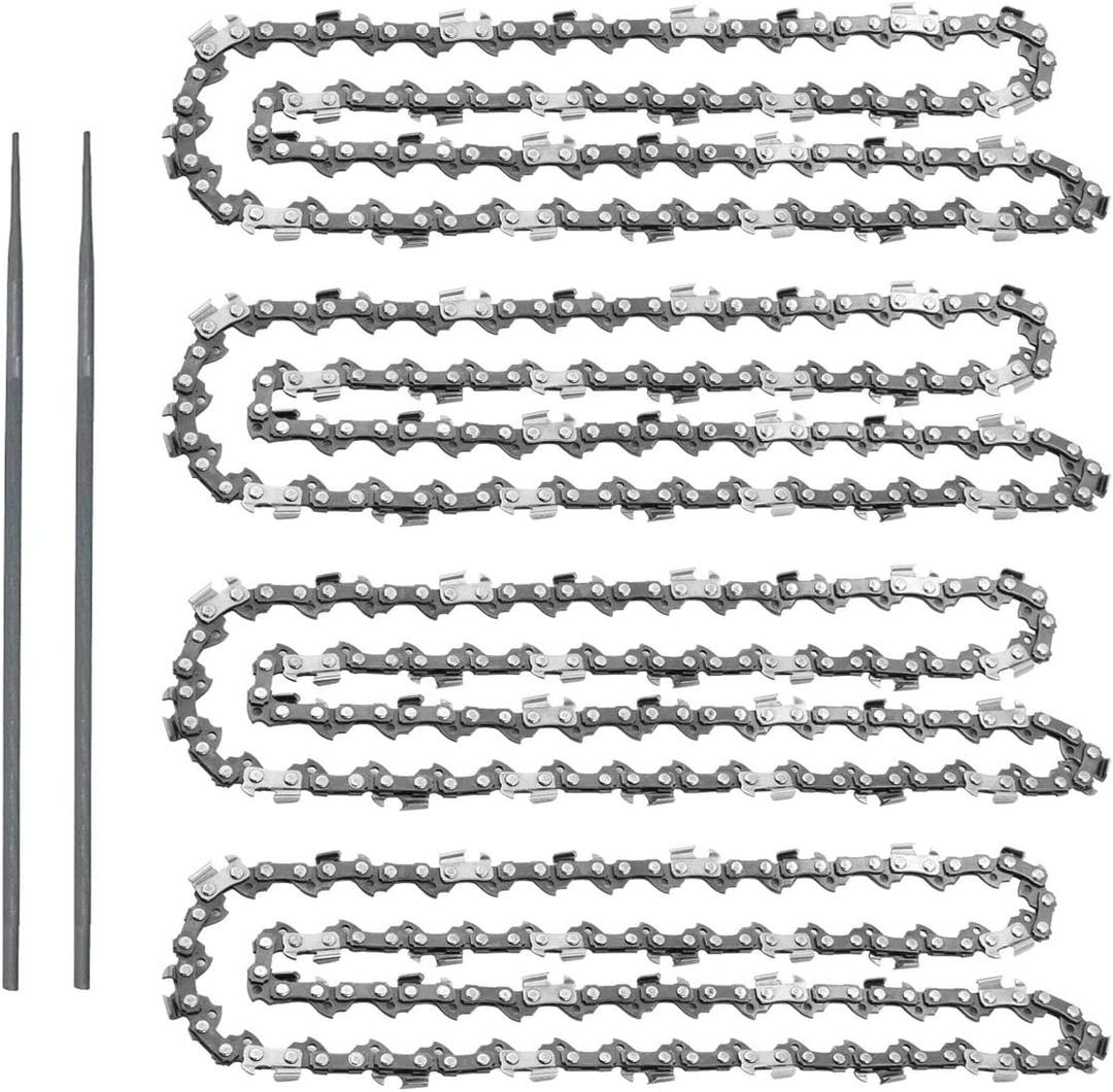 AR-PRO (4 Pack) 14-Inch Chainsaw Chain 3/8" LP Pitch, .050" Gauge, 52 Drive Links; Heavy Duty Carbon Steel Chains with 2 Sharpening Files Fit Most Major Chainsaw Brands; Professional & Home Use