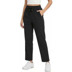 Women's Joggers Pants with Zipper Pockets, Lightweight Elastic Waist Sweatpants Straight Leg Workout Sports Pants (Black)
