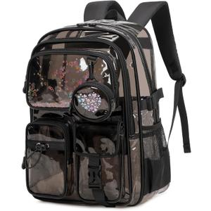 Clear Backpacks for Stadium Events Heavy Duty Clear Bookbag for School Girls Transparent Back Pack, Black Semitransparent