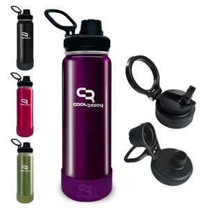 COOLREADY 24 oz Purple Water Bottle – Lightweight, Cup Holder Compatible Stainless Steel Flask – Wide Mouth, Insulated with Spout & Straw Lid + Silicone Boot