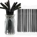 Tessco for you 300 Pcs 9.06 Inch Jumbo Smoothie Straws Large Bubble Tea Striped Plastic Straws Individually Wrapped Wide for Milkshake Juice Drinking(Flexible,Black)