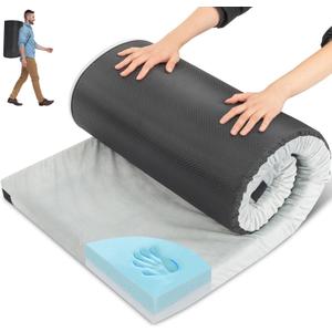 Outvita Sleeping Pad, Portable Camping Mat, CertiPUR-US Memory Foam Camping Mattress, Roll Up Floor Bed for Tent, Cot, Truck, Car, Outdoor Travel w/Portable Bag (3" with Pillow / 2.5" Without Pillow)