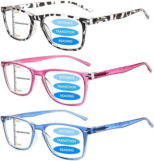 3 Pack Progressive Multifocus Reading Glasses for Men Women Blue Light Blocking Spring Hinges Computer Readers (3 Mix C4,3.00)