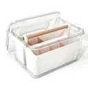 RETRONLY Art Craft Caddy with Lid - Art Supply Storage Organizer, Teacher Tool Box, Clear Craft Box for Kids(11'', Pink, 2in1 Set)
