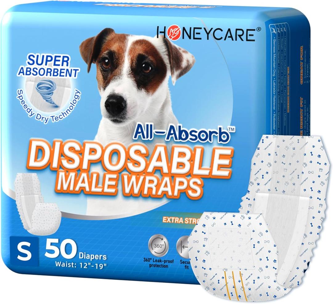 HONEY CARE All-Absorb A26 Male Dog Wrap, 50 Count, Small 