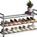 Bumusty 3-Tier Expandable Shoe Rack for Closet, 18-33 Adjustable Shoe Rack for Small Space, Small Shoe Organizer for Front Door, Sturdy Metal, Gray