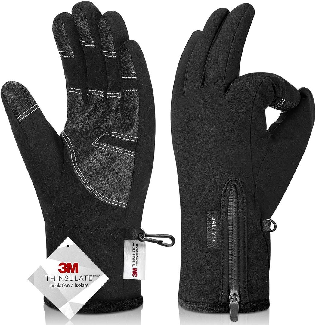 -10 Waterproof Winter Gloves for Men & Women, 5-Layer Touch Screen Breathable Cold Weather Gloves (Medium, Black)