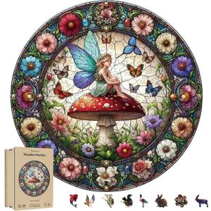 200 Pieces Fairy Wooden Puzzles for Adults, Mushroom Unique Shaped Wooden Jigsaw Puzzles for Adults, Flowers Irregular Adult Wood Puzzle Creative Gift with Exquisite Wooden Box