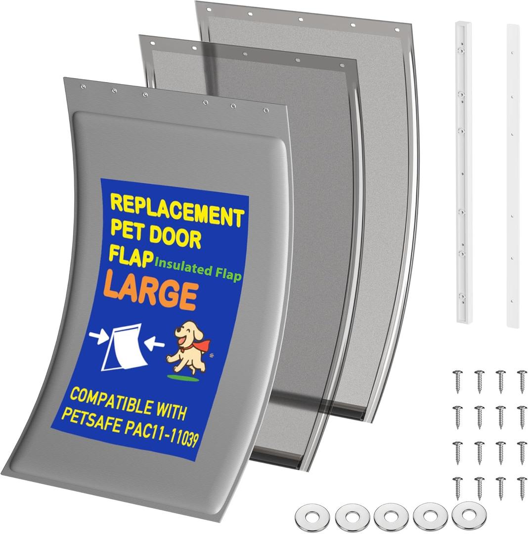 3-Flap Dog Door Replacement Insulated Flap with Clamp, Back Plate and Screws & Washers, Compatible with PetSafe Extreme Weather Aluminum Pet Door (Smoky Translucent, Large PAC11-11039)