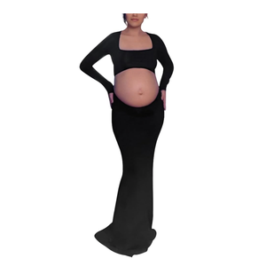Bhome Maternity Photoshoot Dress Long Sleeve Sexy Cut-Out Backless Maternity Maxi Gown Photography Outfits Size XL