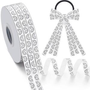 Poen 3 Rolls 75 Yards Volleyball Ribbon 3/8-inch Black White Cheer Ribbon Volleyball Party Supplies Decorations Sports Ribbons for Team Hair Bows Wreath Sport Lanyards Gift Wrapping