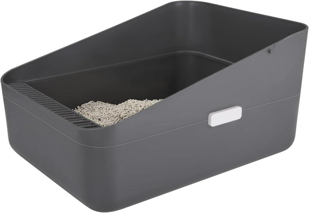 Sfozstra Open Top Litter Box: Grey Medium Removable Liner - Secure and Odor Control - Durable High Side Sifting Litter Box for Small Cats, Size: 17" x 13