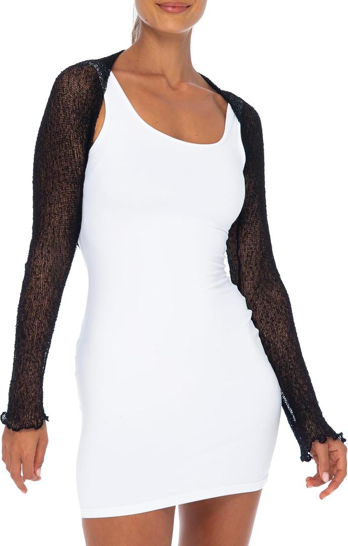 Back From Bali Womens Sheer Arm Cover Shrug Long Sleeve Open Front Cropped Mesh Bolero Cardigan (One Size, Black)