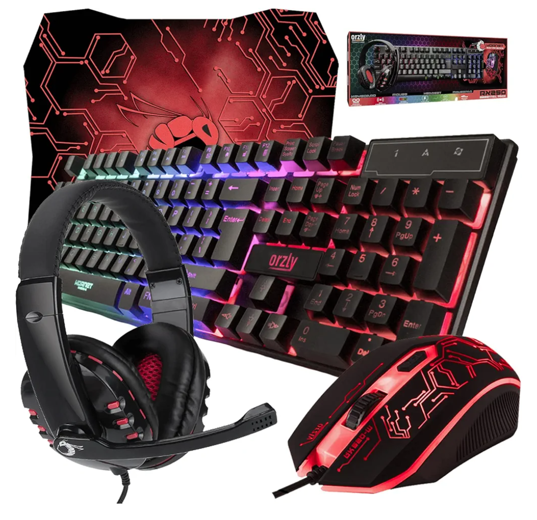 Gaming Keyboard and Mouse and Mouse pad and Gaming Headset, Wired LED RGB Backlight Bundle for PC Gamers and Xbox and PS4 Users - 4 in 1 Edition Hornet RX-250