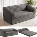 Convertible Sofa Bed, 3-in-1 Foldable Loveseat Couch with Armrest, Corduroy Floor Sofa & Sleeper Bed, No Assembly High-Density Foam Futon Mattress for Living Room, Small Apartment, Dorm