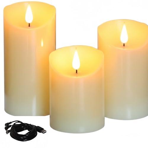 UBREW USA USB Powered Candles. Realistic Flickering Flameless Candles. USB Powered. Electric Extra Bright Real Wax Pillars LED Candle