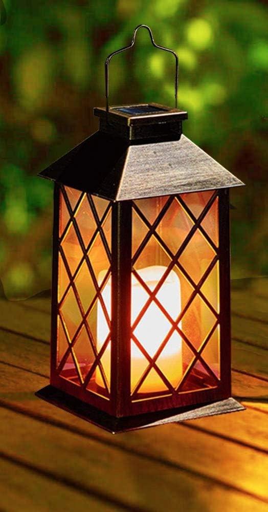 Solar Lantern Lights Hanging Lanterns Outdoor， PVC Waterproof LED Flickering Flameless Candle Decorative Solar Lantern, for Patio Courtyard Garden