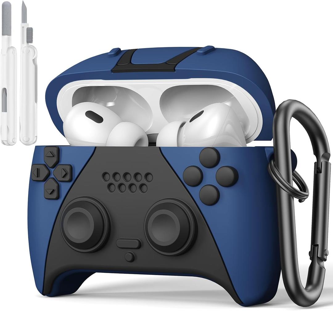 KOREDA Compatible with AirPods Pro 2nd/1st Generation Case with Cleaner Kit, Cute Funny Cool Game Player Design Silicone Protective Cover with Keychain for AirPods Pro Case (2023/2022/2019), Dark Blue