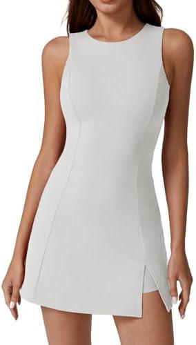 QINSEN Womens Crew Neck Tennis Dress Sleeveless Side Slit Golf Athletic Dress Build in Shorts with Pockets S QINSEN Womens Crew Neck Tennis Dress Sleeveless Side Slit Golf Athletic Dress Build in Shorts with Pockets S