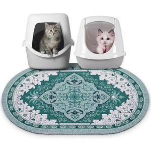 Bienbee Cat Litter Mat, 33" x 22" Large Size Litter Box Mat Rug with Non-Slip Bottom,Urine and Water Proof, Easy to Clean Cat Supplies Essentials for Indoor Kitty Kitten Floor,Green L
