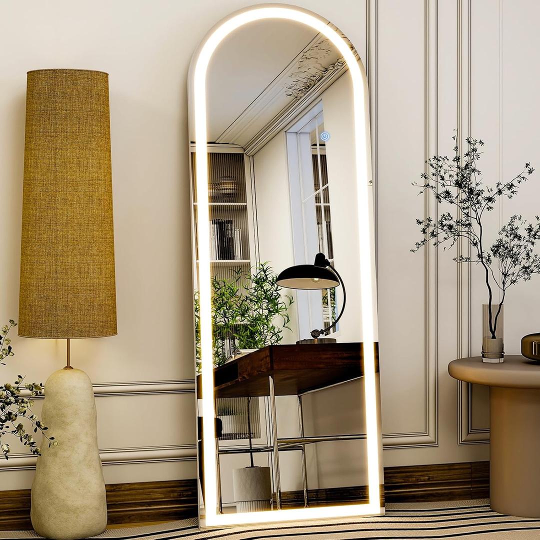 GLSLAND 20"x56" Arched LED Full Length Mirror with Lights  Wall Mounted or Standing Full Body Mirror for Bedroom/Cloakroom  Dimmable with 3 Color Lighting Modes