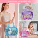 Clear Black Star Large Makeup Bag with Star Pattern 12x5x8 inch, Travel Cosmetic Bag with Handle, Durable PVC Material Washbag Zipper Opening Design for Makeup Travel Organizer or Gym Use