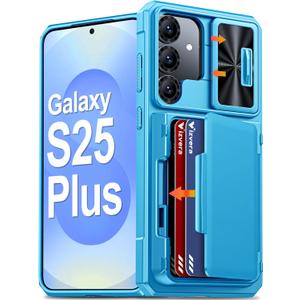 Vizvera for Galaxy S25+Plus Case Wallet RFID [Cards Holder][Camera Cover][Edge Raised] Full Body Rugged Shockproof Silicone Protective Phone Case for Galaxy S25+Plus 6.7"(Lake Blue)