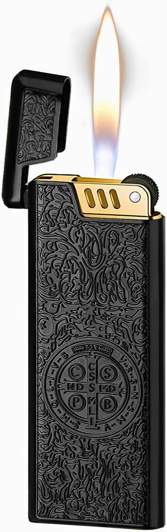 Lighter Antique Vintage Trench Lighters, Classic Refillable Butane Metal Soft Flame Lighter for Collection Decorative Gift (Butane Not Included) (Black)