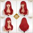 FESHFEN Long Wigs with Bangs, Synthetic Natural Looking Layered Straight Hair Wig for Women Daily Party Use 18 inch, Red Copper