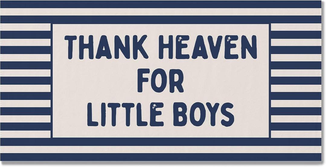 Christian Boys Blue Striped Beach Towel 60x30 Inches, Thank Heaven for Little Boys Sand Free Swim Towels for Kids Bath Swimming Pool Camping Travel, Toddler Boy Oversized XL Beach Towels