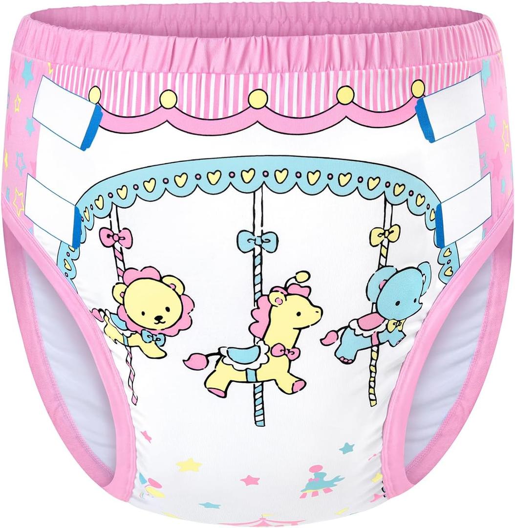 Littleforbig Soft Silky Underwear Comfortable Washable Reusable Adult Training Pants - Little Circus M (Pink)