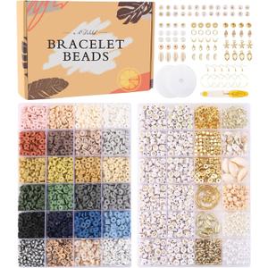 ADIIL 7200 Pcs Clay Beads Friendship Bracelet Making Kit, 24 Colors 6mm Polymer Heishi Beads, Neutral