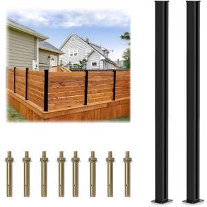 2 Pack 45" Aluminium Alloy Fence Post Line Post, Matte Black Metal Wood Fence Post for Air Conditioner Fence Panels, Pool Equipment Enclosure, Trash Can Enclosures