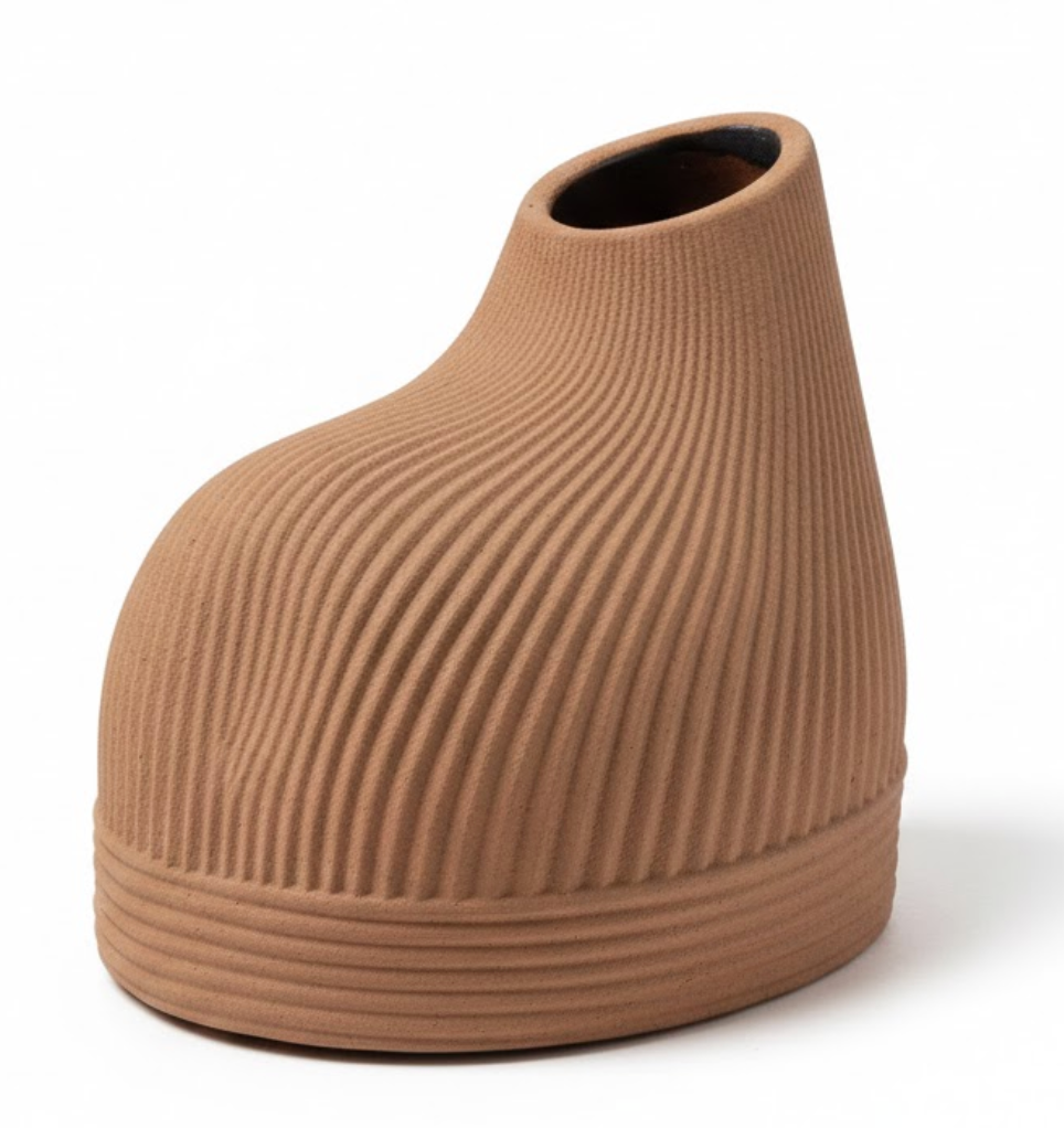 Ceramic Small Flower Vase Floral Container Modern Aesthetic Table Centerpiece Tabletop Ornament for Entrance Desk Housewarming Gift, Brown (Terracotta)