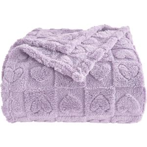 Heart Checkered Throw Blankets, for Love Mother Friends Pets,280 GSM Super Soft Warm Lightweight Fluffy Bed Blanket for Women Anniversaries(Light Purple,50"x60")