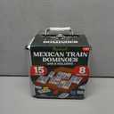 Queensell Mexican Train Dominoes Set Double 15 with 8 Holders - Wooden Hub and Tiles Holders - Double 15 with Dots (D15 + 8 Holders)