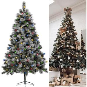 6.5Ft Prelit Classic Blue Spruce Artificial Christmas Tree with LED Lights, PE Needle Foliage, 'Feel Real' Artificial Christmas Tree with Timed Remote Control and Foot Switch Device, Christmas Decor