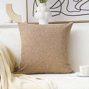 Home Brilliant Textured Burlap Linen European Pillowcase Pillow Sham Large Cushion Cover for Sofa, 24x24(60cm), Natural Linen