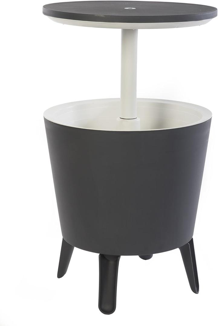 Keter Modern Cool Bar Outdoor Patio Furniture and Hot Tub Side Table with 7.5 Gallon Beer and Wine Cooler, Dark Grey