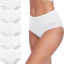 coskefy Women's High Waisted Cotton Underwear Soft Breathable Panties Stretch Briefs Ladies Panties 5 Pack (XX-Large, White)