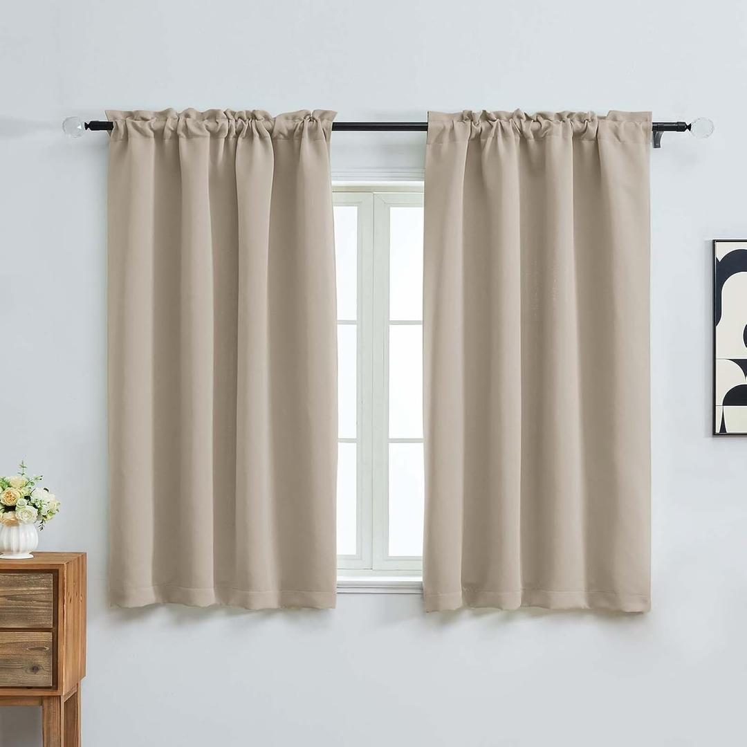 OVZME Blackout Curtains for Bedroom 54 Inches Long 2 Panels, Modern Window Treatment Solid Thermal Insulated Curtains for Living Room, Dual Rod Pocket Blackout Drapes, 2x40Wx54L, Biscotti Beige